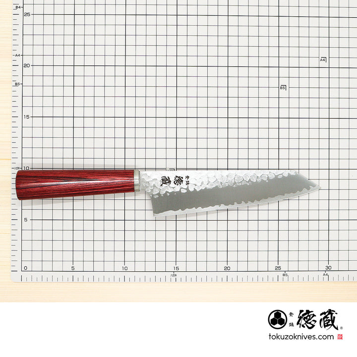 Stainless VG10  Hammered Finish Kiritsuke Santoku Knife Red Laminated Wood Handle