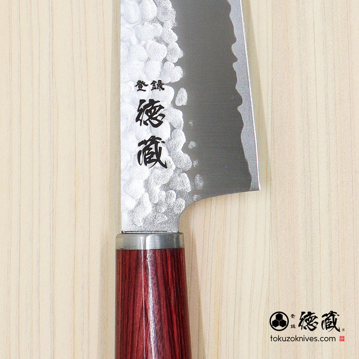 Stainless VG10  Hammered Finish Kiritsuke Santoku Knife Red Laminated Wood Handle
