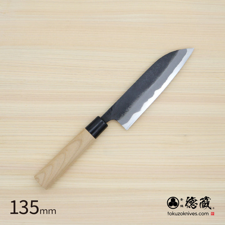 Tokuzo　Carbon White Steel No. 2　Black Finish　Santoku Knife　Sakura Handle