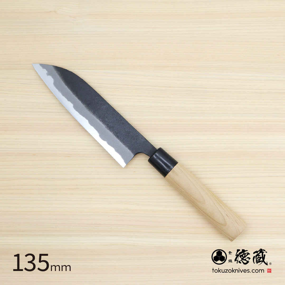 Tokuzo　Carbon White Steel No. 2　Black Finish　Santoku Knife　Sakura Handle