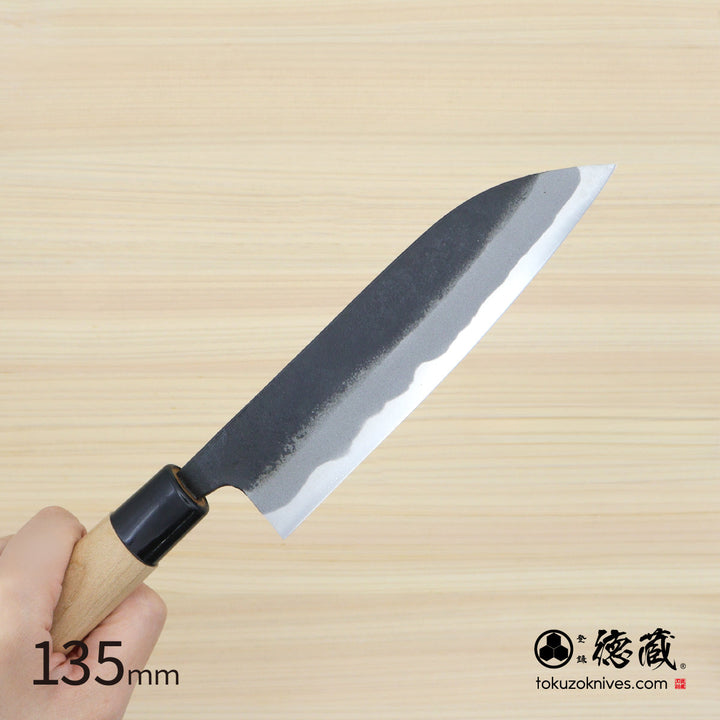 Tokuzo　Carbon White Steel No. 2　Black Finish　Santoku Knife　Sakura Handle