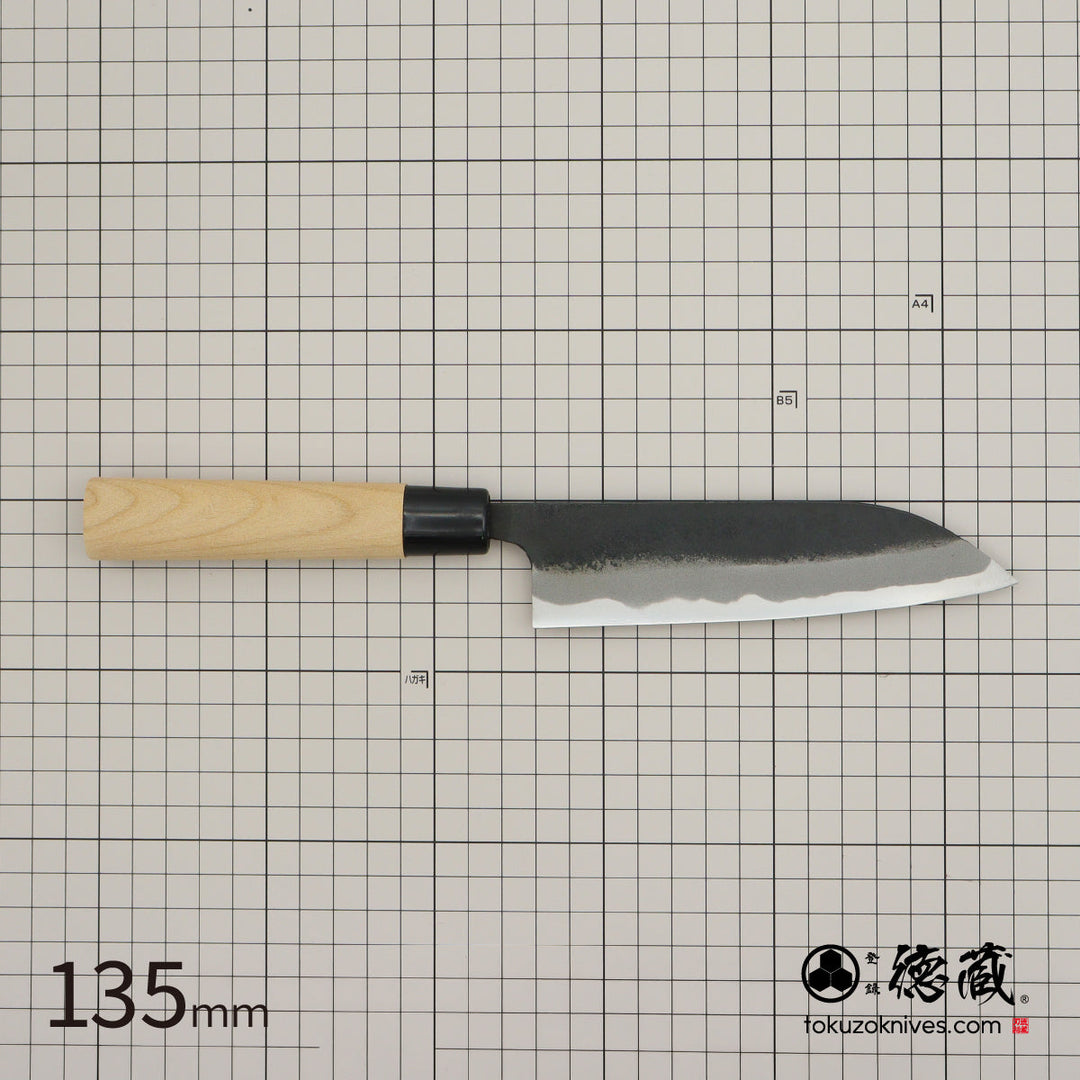 Tokuzo　Carbon White Steel No. 2　Black Finish　Santoku Knife　Sakura Handle