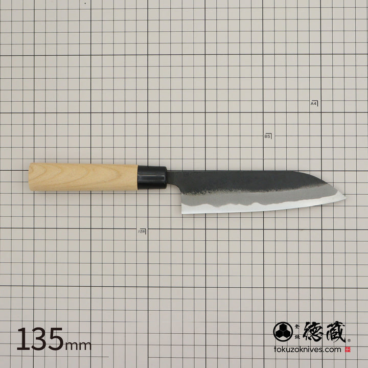 Tokuzo　Carbon White Steel No. 2　Black Finish　Santoku Knife　Sakura Handle