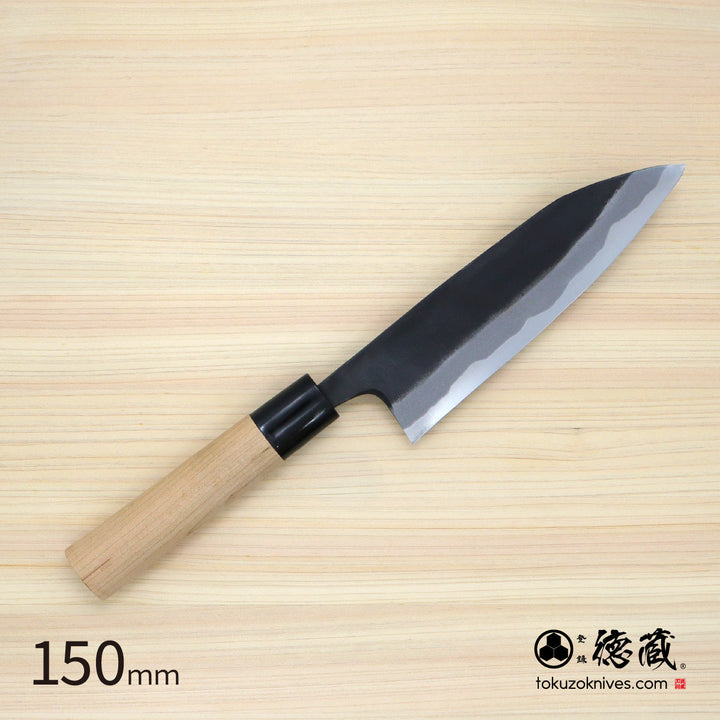 Tokuzo　Carbon White Steel No. 2　Black Finish　Santoku Knife　Sakura Handle