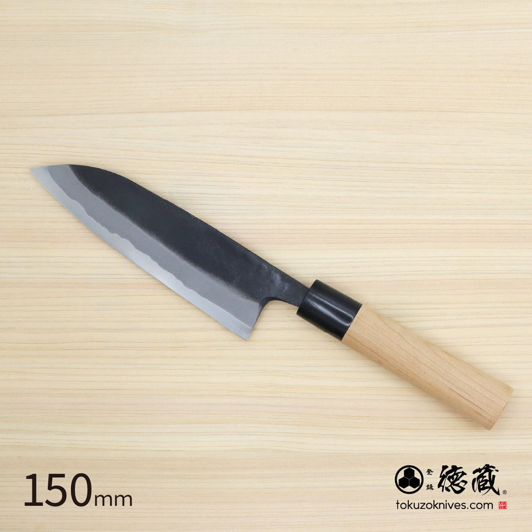 Tokuzo　Carbon White Steel No. 2　Black Finish　Santoku Knife　Sakura Handle