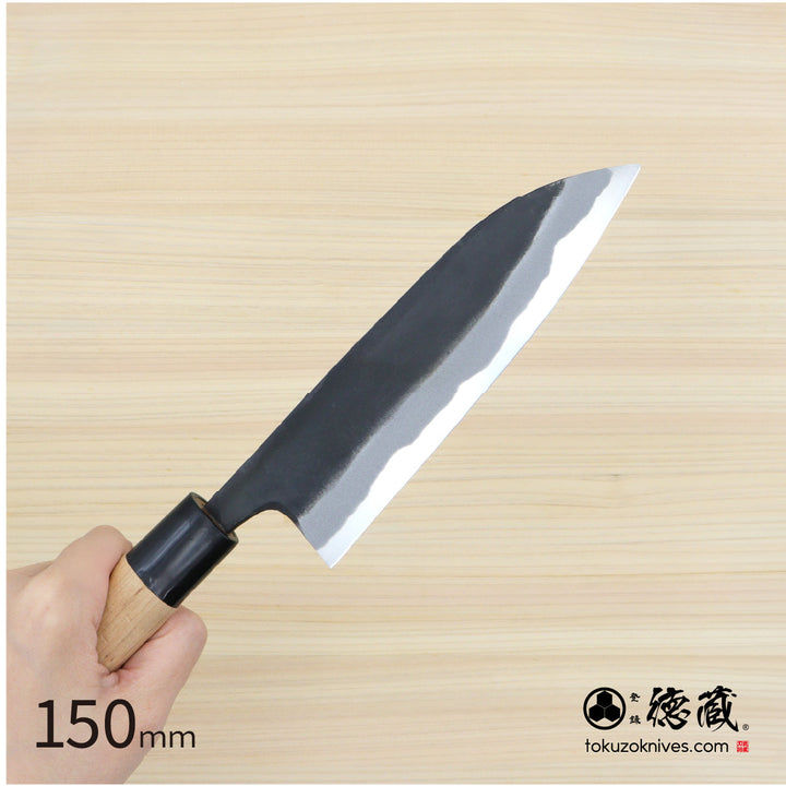 Tokuzo　Carbon White Steel No. 2　Black Finish　Santoku Knife　Sakura Handle