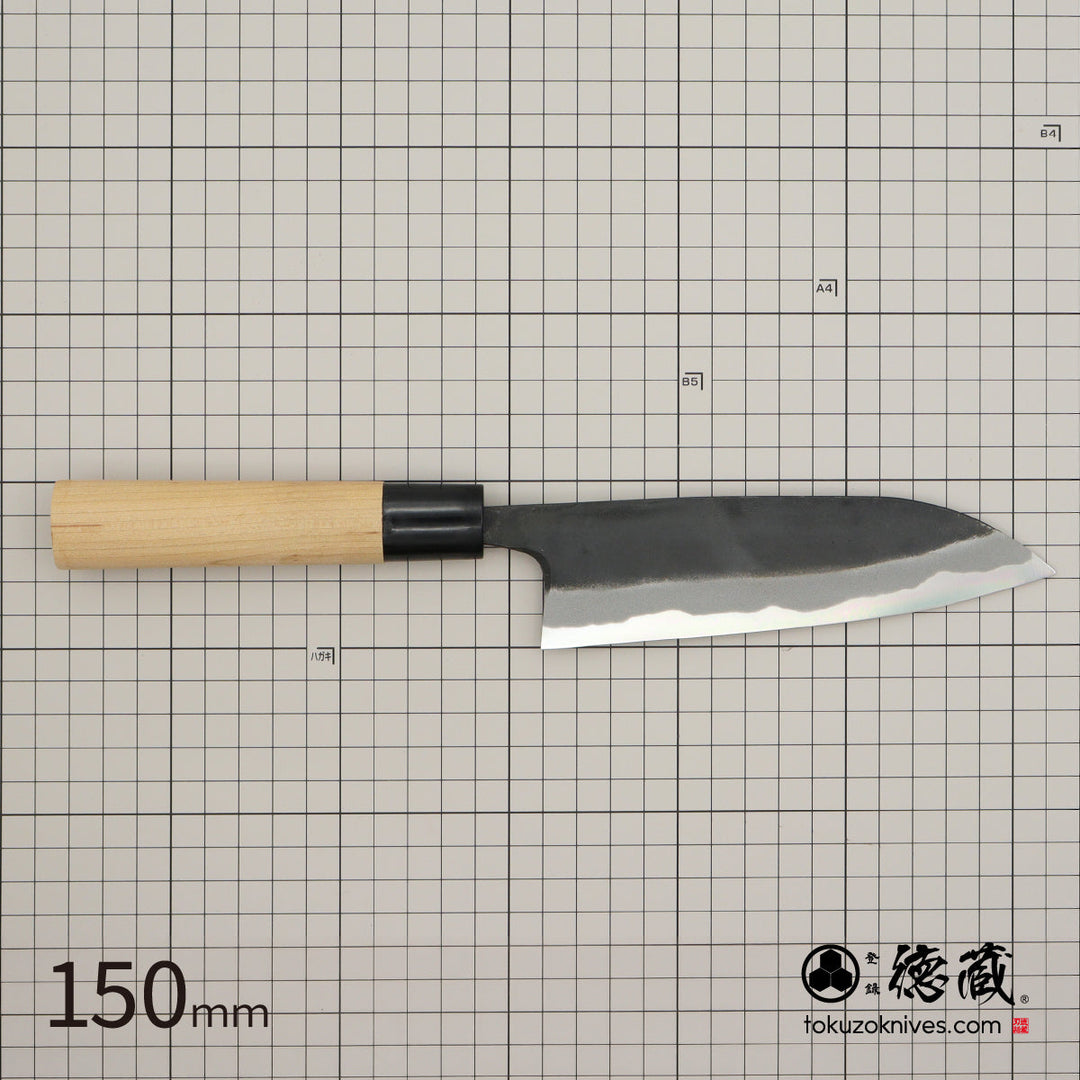 Tokuzo　Carbon White Steel No. 2　Black Finish　Santoku Knife　Sakura Handle