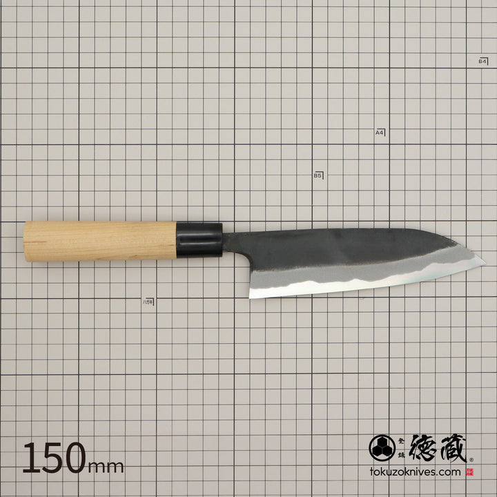 Tokuzo　Carbon White Steel No. 2　Black Finish　Santoku Knife　Sakura Handle