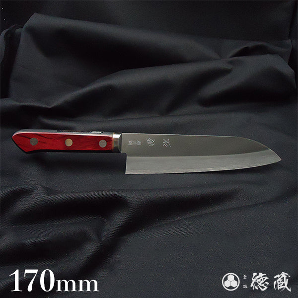 Carbon Aogami Super Polished Finish Santoku Knife Red Black Handle