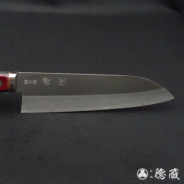 Carbon Aogami Super Polished Finish Santoku Knife Red Black Handle