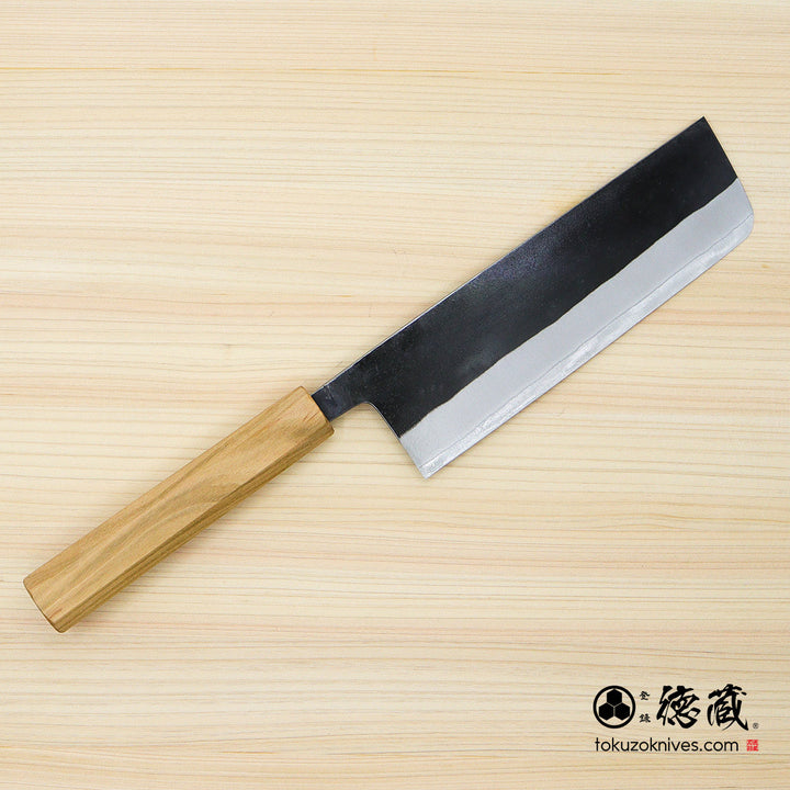 Carbon White Steel No. 2 Black Finish Nakiri Knife Sakura Octagonal Handle