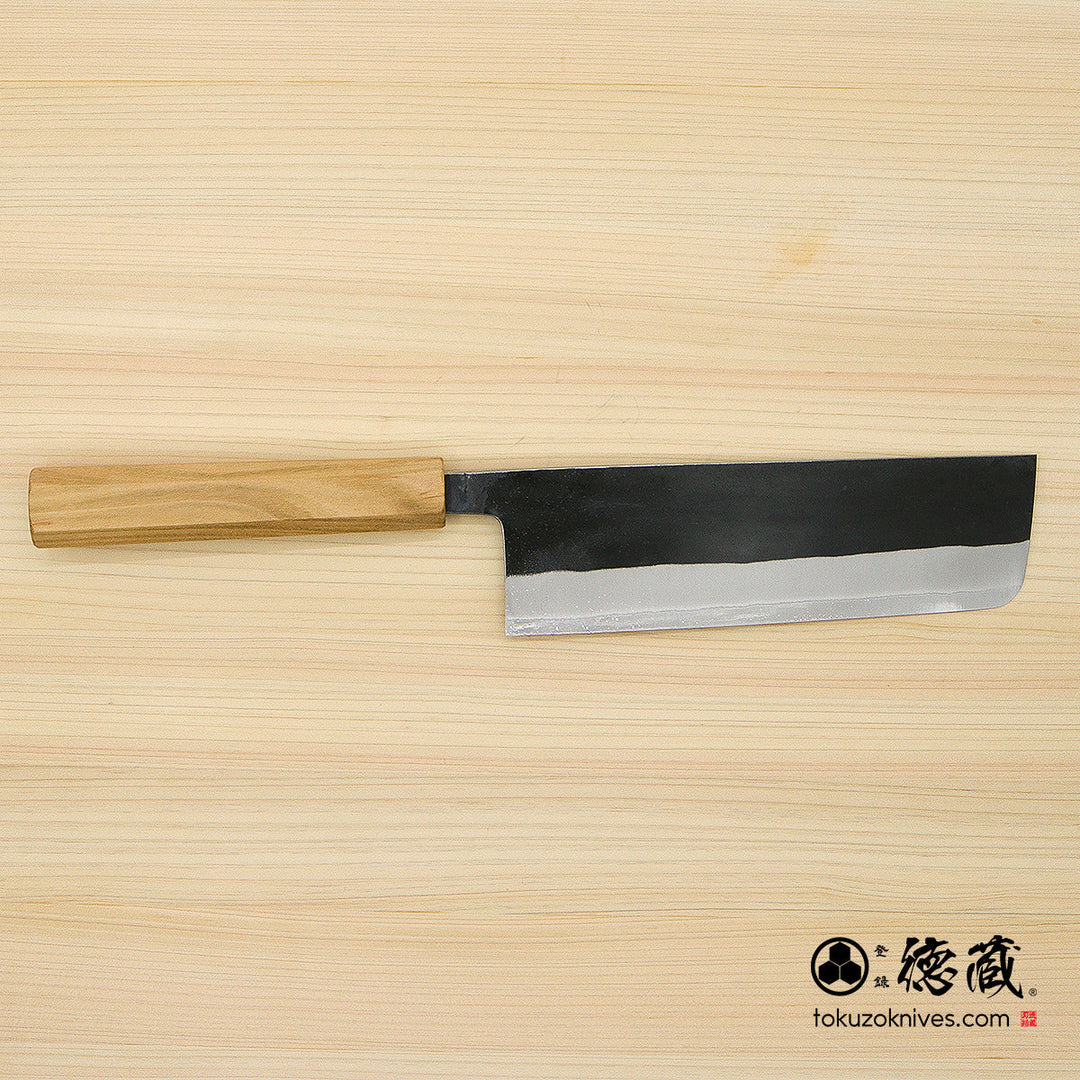 Carbon White Steel No. 2 Black Finish Nakiri Knife Sakura Octagonal Handle