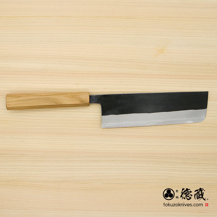 Carbon White Steel No. 2 Black Finish Nakiri Knife Sakura Octagonal Handle