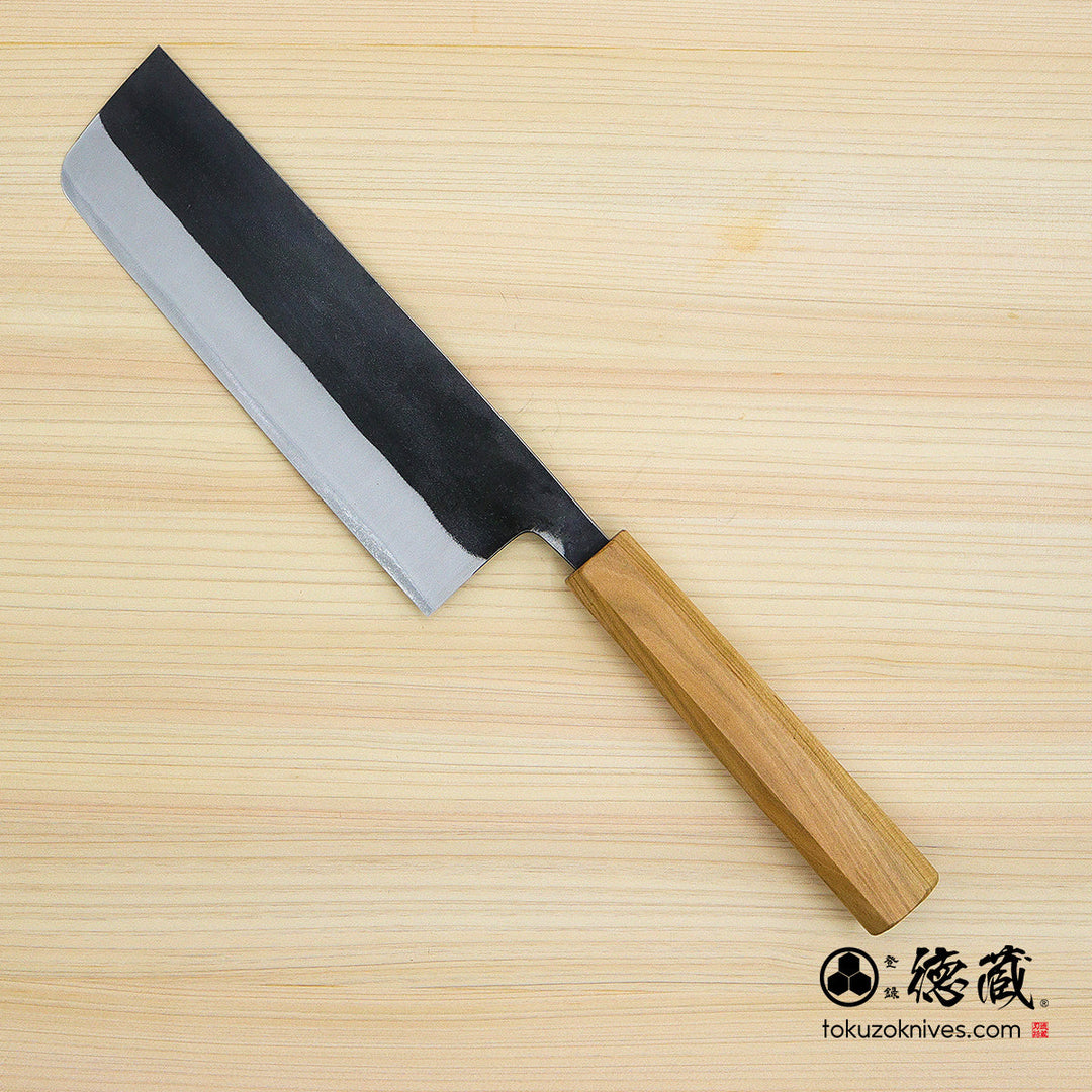 Carbon White Steel No. 2 Black Finish Nakiri Knife Sakura Octagonal Handle