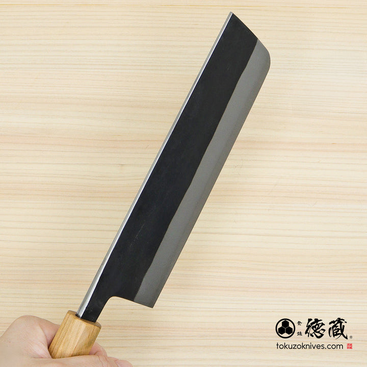 Carbon White Steel No. 2 Black Finish Nakiri Knife Sakura Octagonal Handle