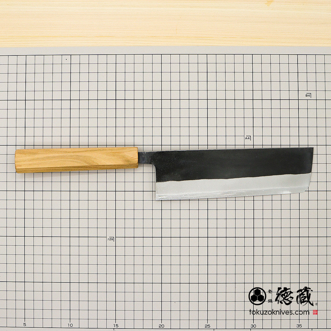Carbon White Steel No. 2 Black Finish Nakiri Knife Sakura Octagonal Handle