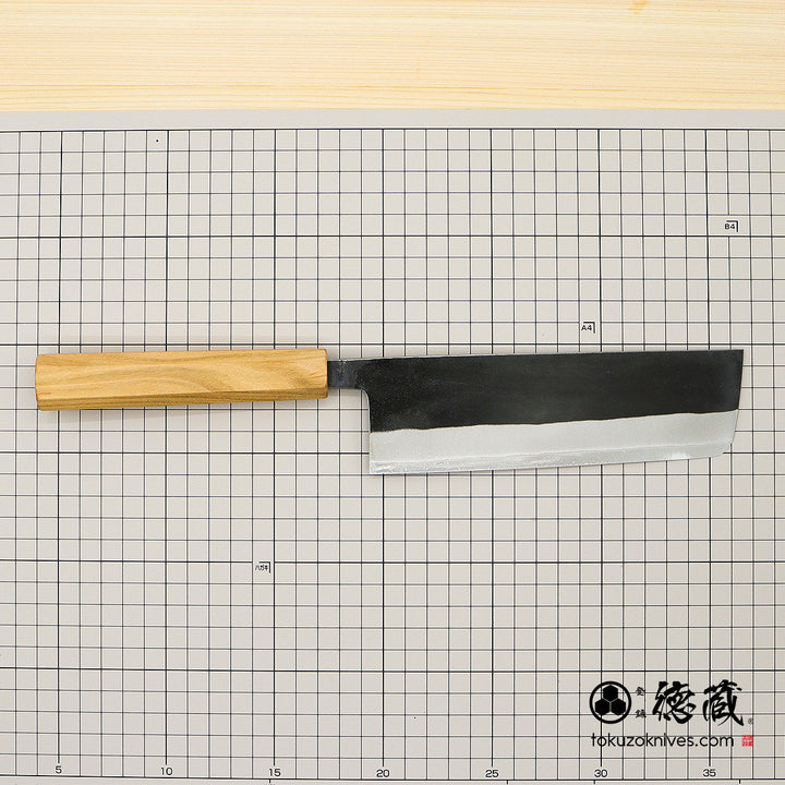 Carbon White Steel No. 2 Black Finish Nakiri Knife Sakura Octagonal Handle
