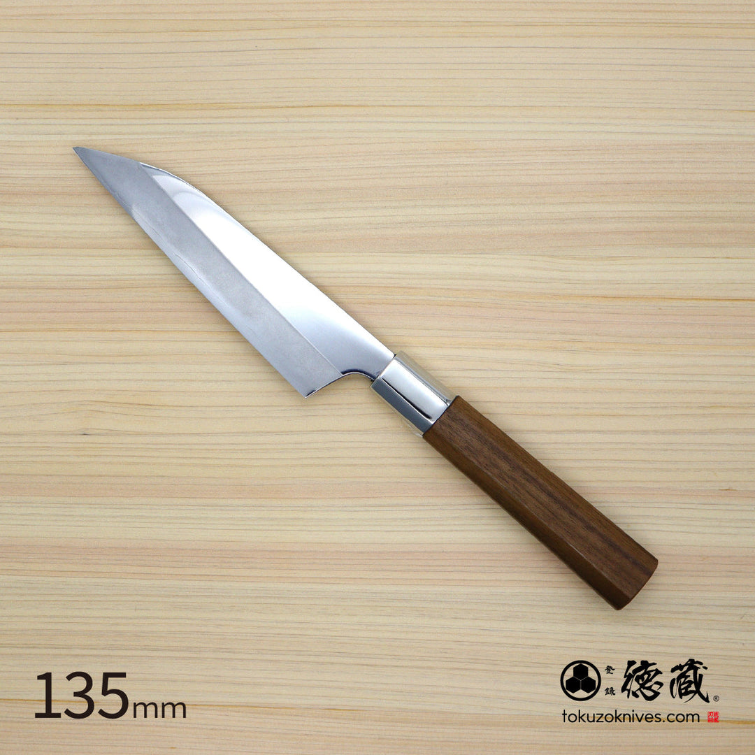 Stainless Silver Steel No. 3 Mirror Finish Petty / Paring Knife Walnut Octagonal Handle
