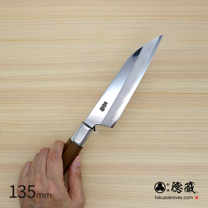 Stainless Silver Steel No. 3 Mirror Finish Petty / Paring Knife Walnut Octagonal Handle