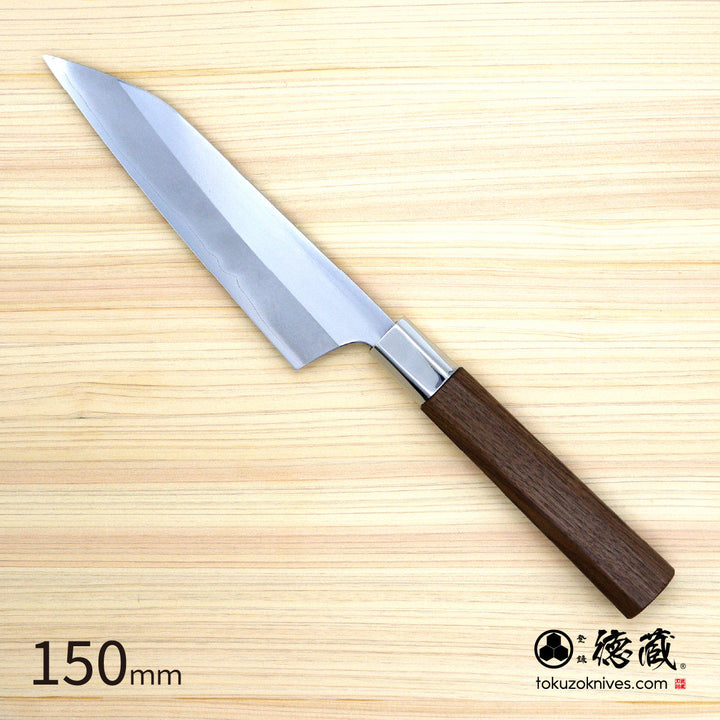 Stainless Silver Steel No. 3 Mirror Finish Petty / Paring Knife Walnut Octagonal Handle