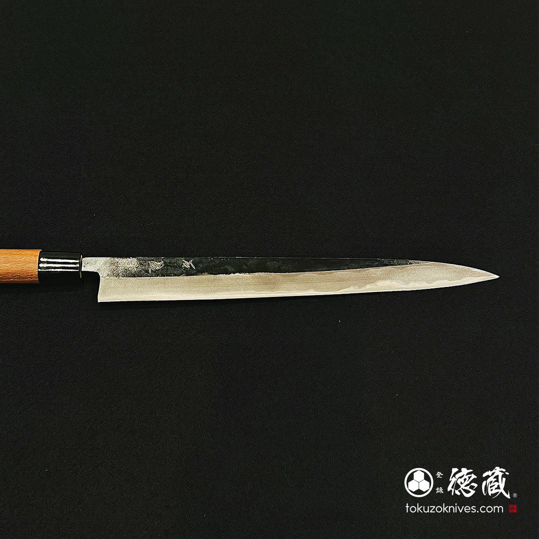Carbon Blue Steel No. 2 Black Finish Sujibiki Knife (Slicer) Walnut Handle