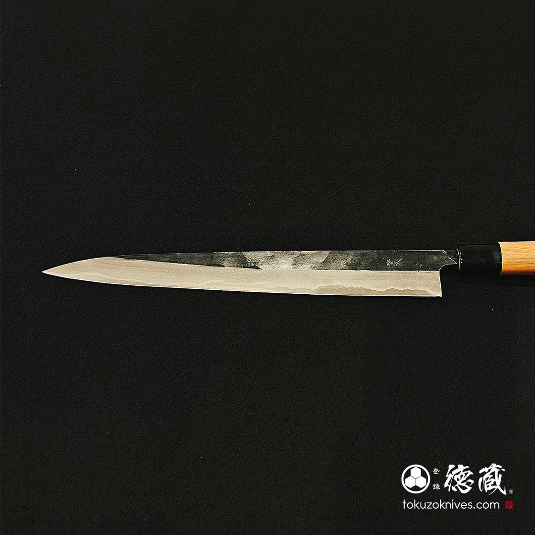 Carbon Blue Steel No. 2 Black Finish Sujibiki Knife (Slicer) Walnut Handle