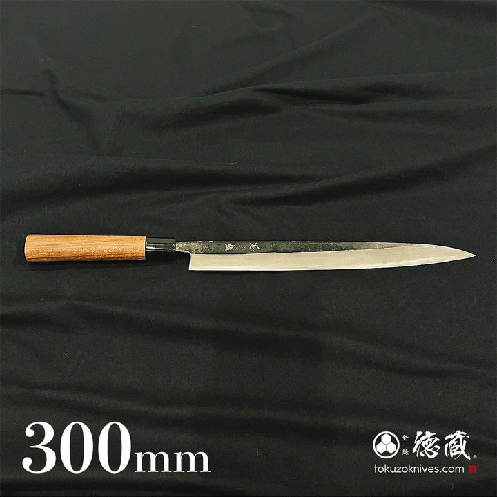 Carbon Blue Steel No. 2 Black Finish Sujibiki Knife (Slicer) Walnut Handle