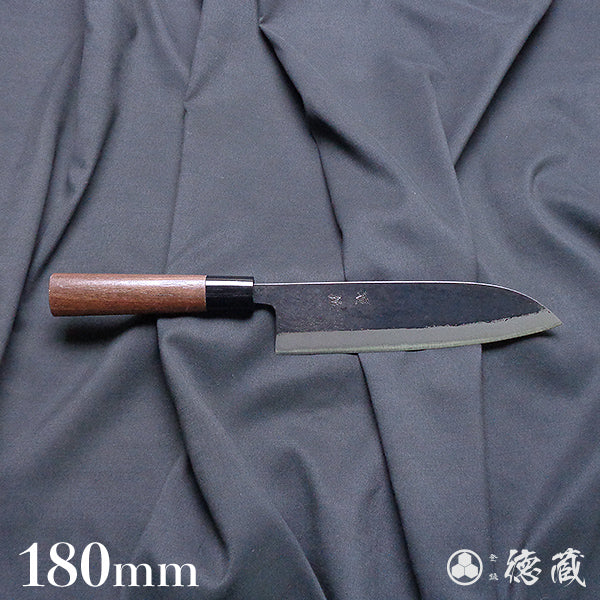 Carbon Blue Steel No. 2 Black Finish Santoku Knife Walnut Handle